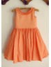 Coral Cotton Knee Length Affordable Flower Girl Dress